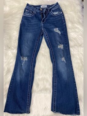 Pre-Loved Y Jeans Classic Dark Blue Distressed Flare Jeans